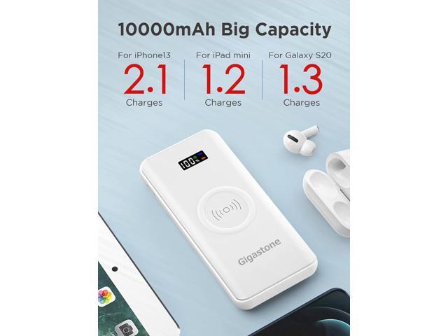 GIGASTONE 2in1 Power Bank 10000mAh Battery Pack, 20W Fast Charging with PD 3.0 USB-C, 18W QC 3.0 USB-A, 15W Qi Wireless Charger, Compatible with...