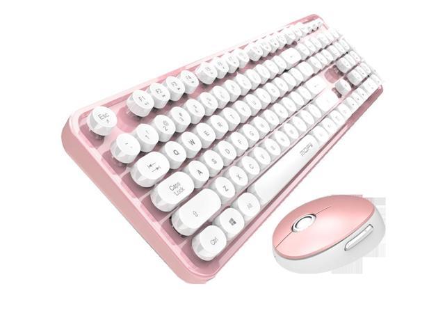 Wireless Keyboard and Mouse Set Retro Punk Computer Notebook Office Keyboard and Mouse Popular Girl Keyboard and Mouse Set -Pink