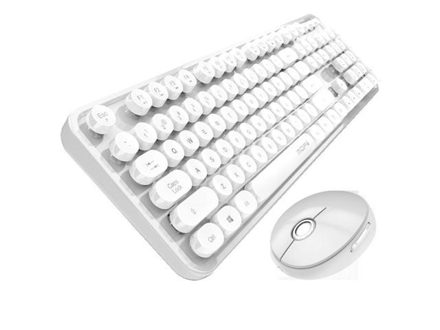 Wireless Keyboard and Mouse Set Retro Punk Computer Notebook Office Keyboard and Mouse Popular Girl Keyboard and Mouse Set -White