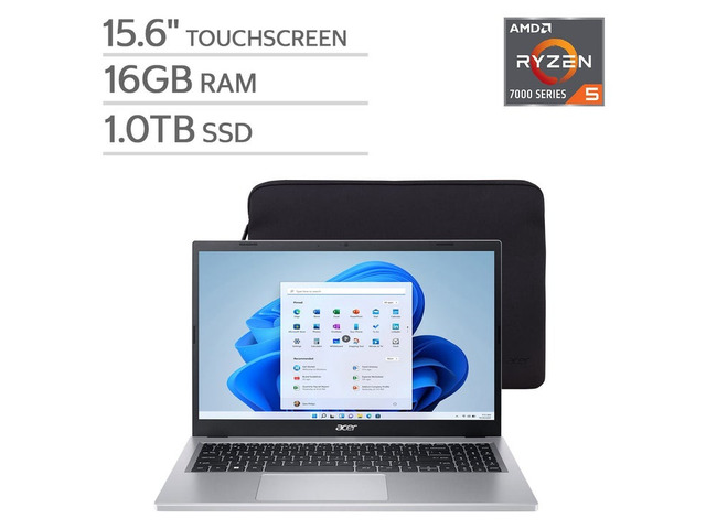 Acer Aspire 3 A315-24PT-R288 15.6' FHD Touchscreen Laptop, AMD Ryzen 5 7520U, 16GB LPDDR5, 1TB NVMe SSD, Windows 11 Home, Silver