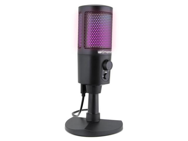 Emerson USB Gaming & Streaming Microphone with RGB Lighting with Tap-to-Mute