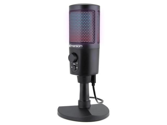 Emerson USB Gaming & Streaming Microphone with RGB Lighting with Tap-to-Mute