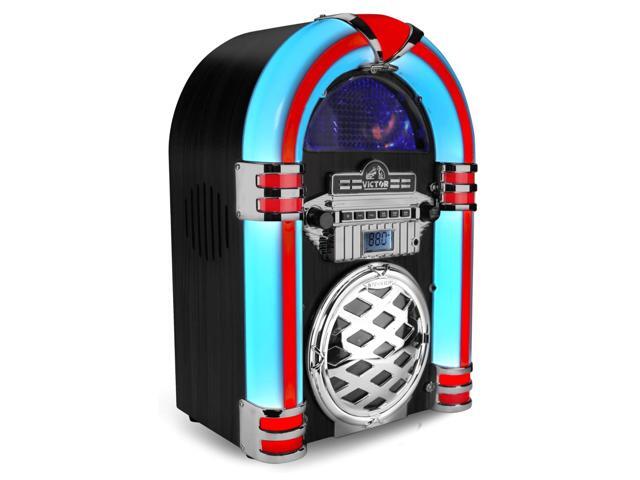 Victor Broadway II Desktop CD Player Jukebox with Multi-Color LED Lighting and FM Radio
