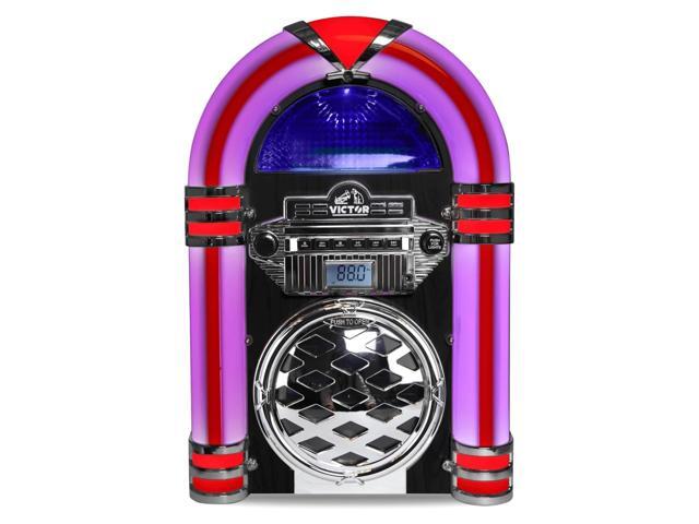 Victor Broadway II Desktop CD Player Jukebox with Multi-Color LED Lighting and FM Radio