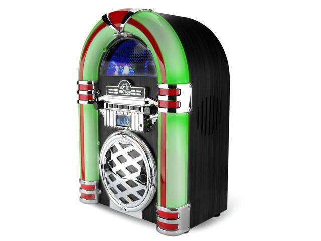 Victor Broadway II Desktop CD Player Jukebox with Multi-Color LED Lighting and FM Radio
