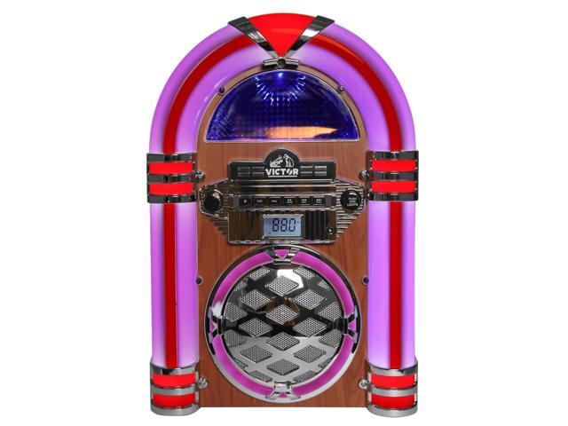 Victor Broadway II Desktop CD Player Jukebox with Multi-Color LED Lighting and FM Radio in Mahogany