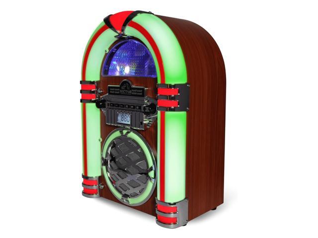 Victor Wilshire Bluetooth Jukebox with Multicolor LED Lighting and FM Radio Brown