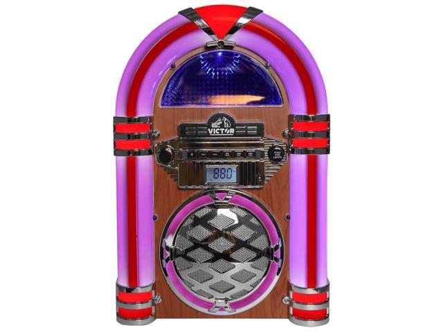 Victor Wilshire Bluetooth Jukebox with Multicolor LED Lighting and FM Radio Brown