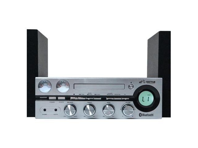 Victor Milwaukee 50W Desktop CD Stereo System w Bluetooth, CD Player & FM Radio Silver