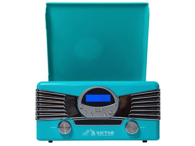 Victor Diner 7-in-1 Turntable Music Center with CD & MP3 Player and Bluetooth Function Blue