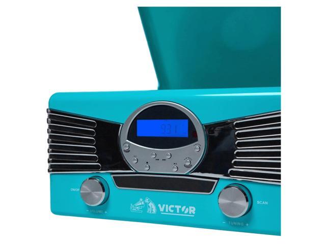 Victor Diner 7-in-1 Turntable Music Center with CD & MP3 Player and Bluetooth Function Blue