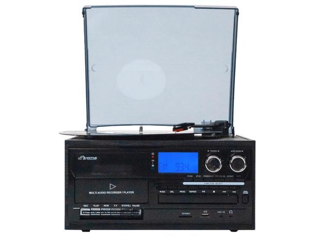 Victor Cosmopolitan 8-in-1 Turntable Music Center with Bluetooth, USB & Cassette