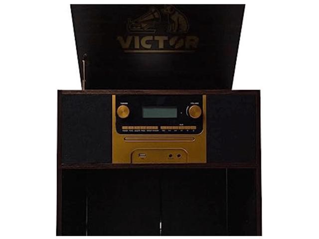Victor Boyleston 7-in-1 3-Speed Turntable Music Center w Album Storage and USB Port Espresso