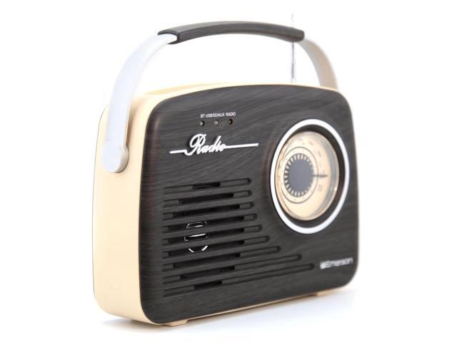 Emerson EAS-3002-ES Portable Retro AM/FM Radio with Built-In Speaker and Rechargeable Battery - Espresso