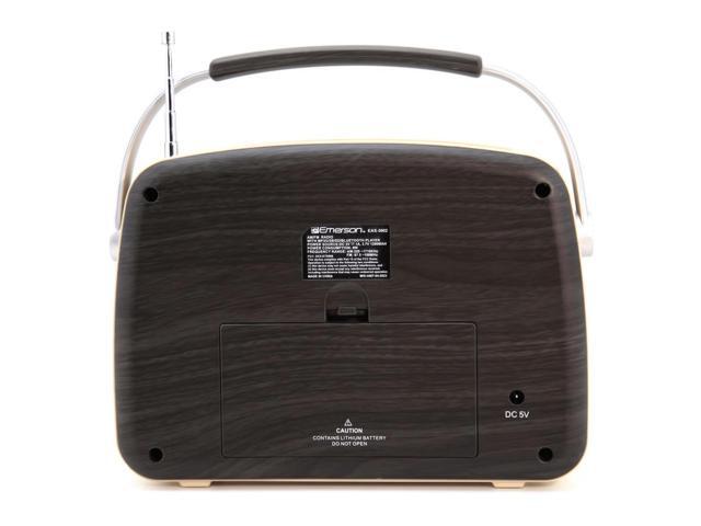 Emerson EAS-3002-ES Portable Retro AM/FM Radio with Built-In Speaker and Rechargeable Battery - Espresso
