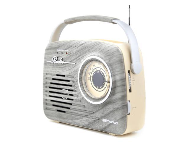 Emerson EAS-3002-GR Portable Retro AM/FM Radio with Built-In Speaker and Rechargeable Battery - Grey