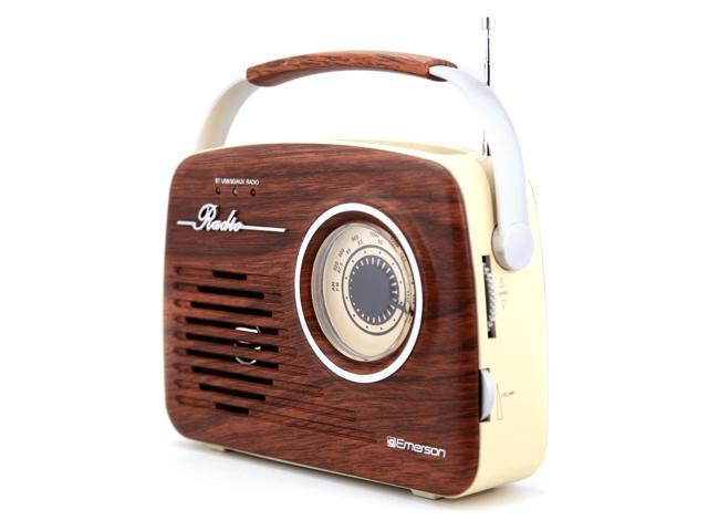 Emerson EAS-3002-MH Portable Retro AM/FM Radio with Built-In Speaker and Rechargeable Battery - Mahogany