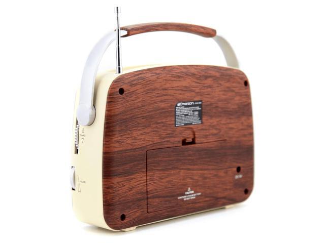Emerson EAS-3002-MH Portable Retro AM/FM Radio with Built-In Speaker and Rechargeable Battery - Mahogany