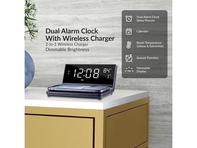 Supersonic Dual Alarm Clock with 2-in-1 Wireless Charger