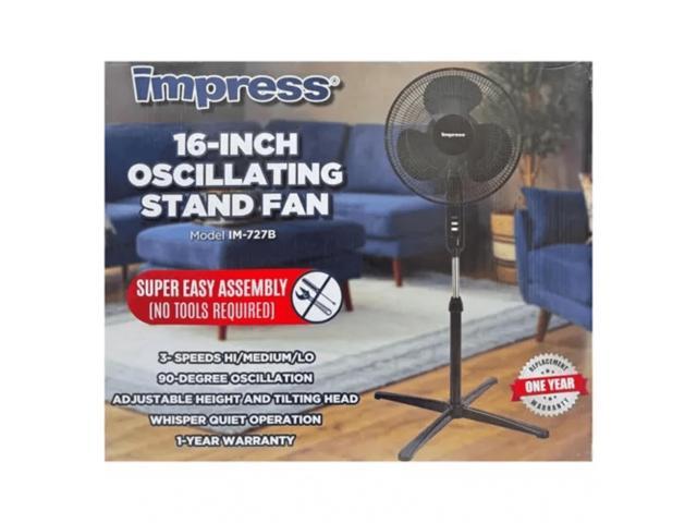 Impress Easy-Assemble 3-Speed 16-Inch Stand Oscillating Pedestal Floor Fan
