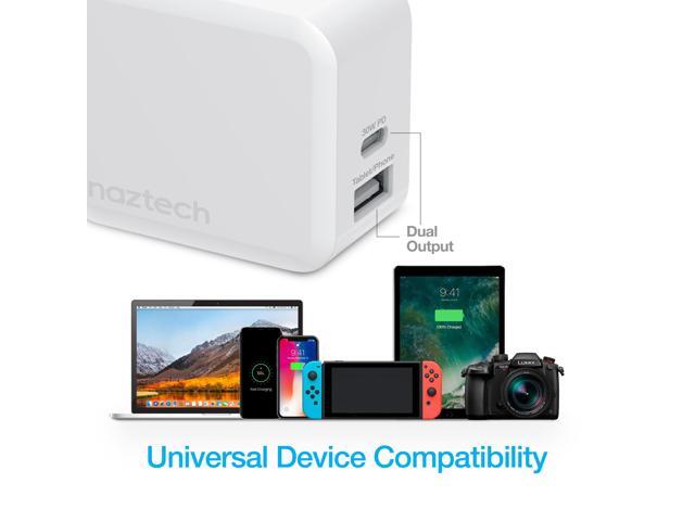 naztech 30w usb-c pd + 12w usb fast wall charger with foldable prongs [charge 2 devices at once] compatible for iphone 14/13/12/pro/pro max,...