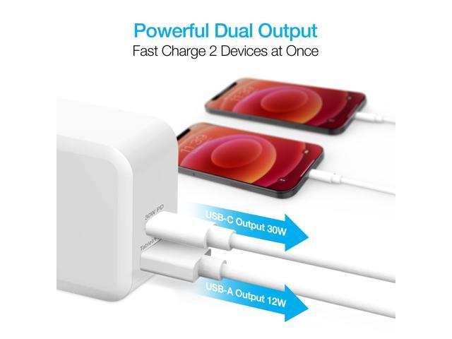 naztech 30w usb-c pd + 12w usb fast wall charger with foldable prongs [charge 2 devices at once] compatible for iphone 14/13/12/pro/pro max,...