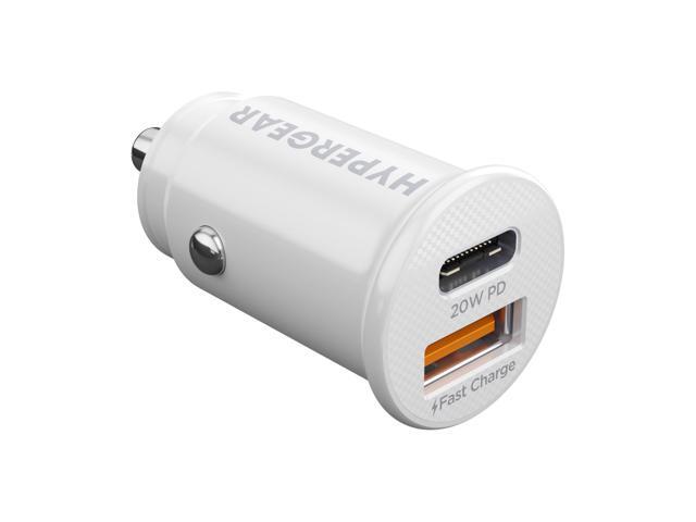 HyperGear Mini 20W USB-C PD + 18W USB Fast Car Charger White