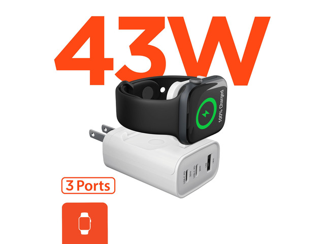 HyperGear SpeedBoost 43W 3-Port Fast Phone and Watch Wall Charger