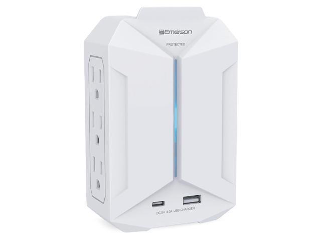 Emerson 6-Outlet + USB Wall Charger with Surge Protection and LED Lighting
