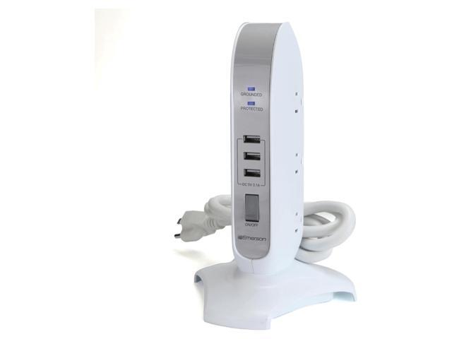 Emerson 5-Outlet + USB Charging Tower with Surge Protection and On/ Off Switch