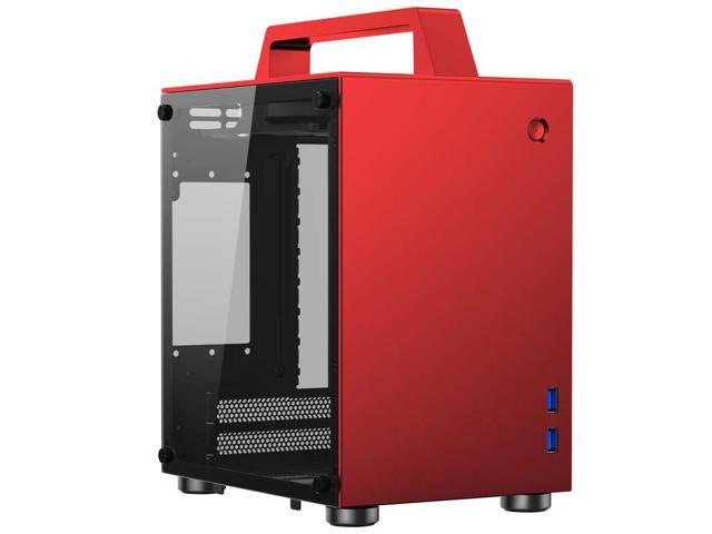JONSBO T8 Handle Mini-ITX Computer Case Aluminum Tempered Glass Desktop Chassis with Handle for ITX 170mm*170mm Motherboards - RED
