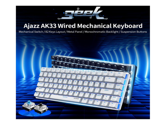 UrChoiceLtd® Ajazz Geek AK33 Backlit Usb Wired Gaming Mechanical Keyboard Black Switch for Office, Typists and Play Games (Black Switch, White)