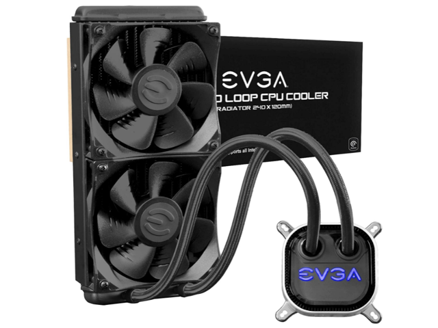 EVGA CLC 240mm, All-In-1 RGB LED CPU Liquid Cooler, 2x FX12 120mm PWM Fans, Intel, AMD, 400-HY-CL24-V1
