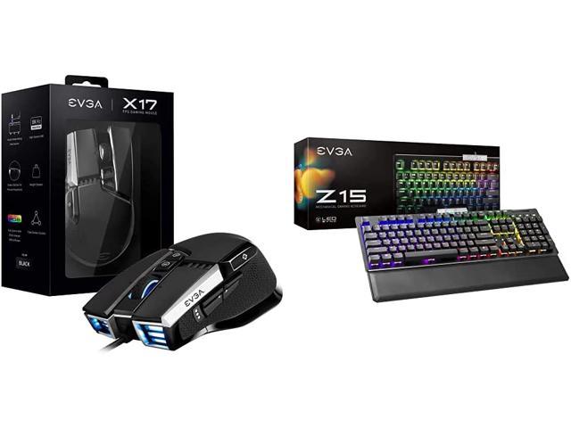 EVGA X17 Gaming Mouse, Wired, Grey, Customizable with EVGA Z15 RGB Gaming Keyboard, RGB Backlit LED, Hotswappable Mechanical Kailh Speed Silver.