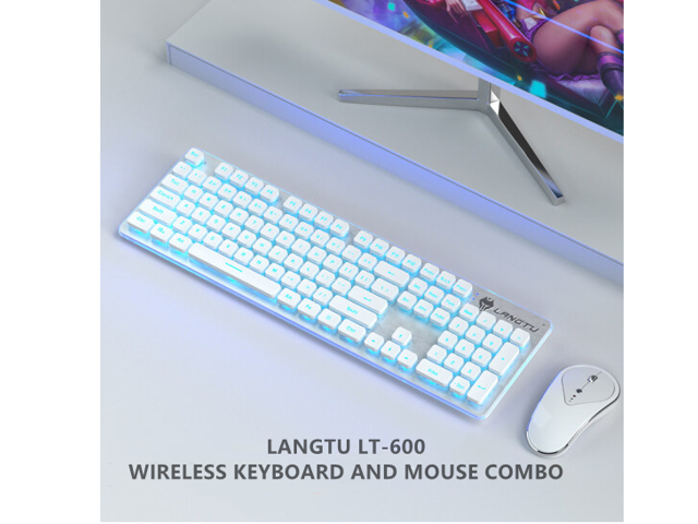 LANGTU LT-600 Wireless Keyboard and Mouse Combo waterproof 2.4G Blue Backlit and Wireless Soundless Mouse with Nano USB Receiver for Laptop PC Mac