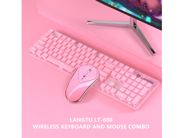 LANGTU LT-600 Wireless Keyboard and Mouse Combo waterproof 2.4G White Backlit and Wireless Soundless Mouse with Nano USB Receiver for Laptop PC.