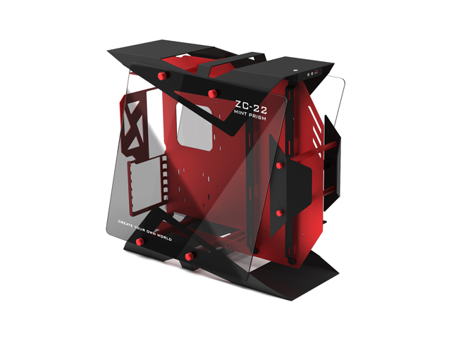Zeaginal ZC-22 Mint Prism Tempered Glass Computer Case Support 360mm Radiator Support M-ATX Motherboard USB3.0 -Red & Black