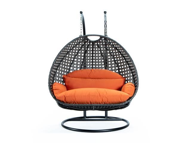 LeisureMod Charcoal Wicker 2 person Double Hanging Egg Swing Chair in Orange