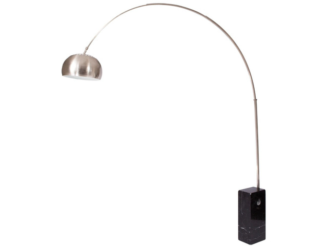 LeisureMod Arco Lamp with Marble Cube Base in Black