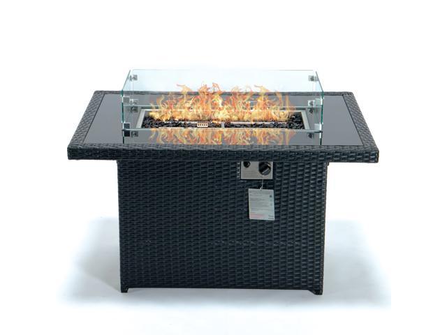 Photos - Garden Furniture LeisureMod Mace Wicker Patio Modern Black Propane Fire Pit Table 44' with 