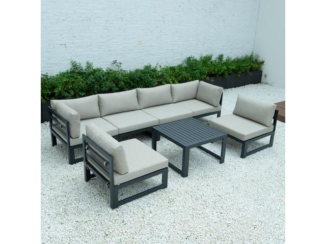 Photos - Garden Furniture LeisureMod Chelsea 7-Piece Modern Outdoor Patio Sectional Sofa Set and Cof 