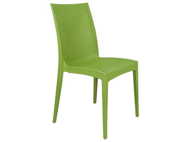 LeisureMod Mace Weave Design Indoor Outdoor Stackable Dining Chair in Green
