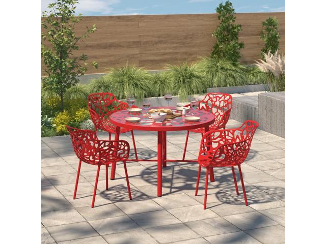 Photos - Garden Furniture LeisureMod Devon Tree Design Glass Top Aluminum Base Indoor Outdoor Dining 