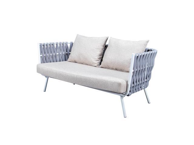 LeisureMod Spencer Modern Outdoor Rope Weave Loveseat With Cushions