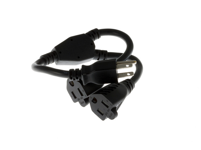 AYA 14' Power Splitter Y Extension Cord 16AWG NEMA 5-15P to Two 5-15R