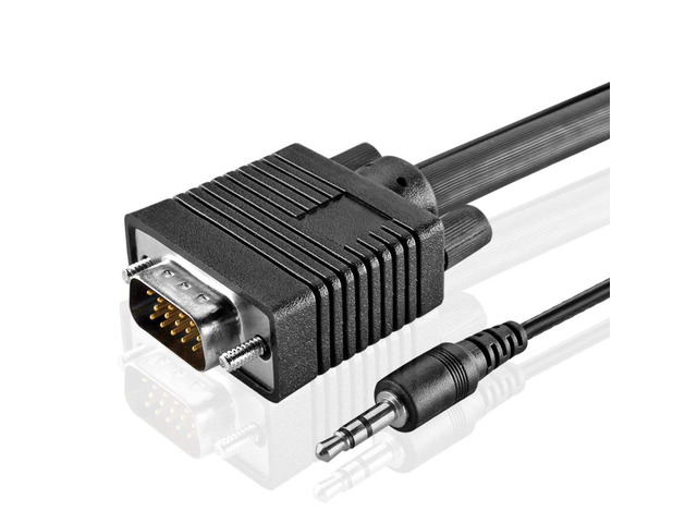 AYA 15Ft (15 Feet) SVGA Male-to-Male Monitor Cable W/Stereo 3.5mm Audio 28AWG, UL Listed