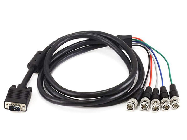 AYA 6Ft. (6 Feet) Coaxial HD15 VGA to 5 BNC RGBHV Male to Male Cable with Ferrites 28AWG, UL Listed VGA-5BNC-6