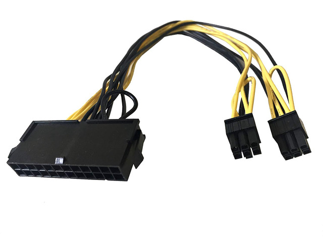 AYA 12' (12-Inch) ATX 24-Pin Female to Dual 6-Pin PCI-E Male 18AWG Converter GPU Power Adapter 28AWG