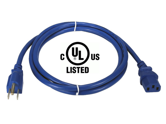 AYA 1Ft. (1 Foot) 18AWG Blue Power Cord NEMA-15P C13 10A Cable 3 Conductor UL