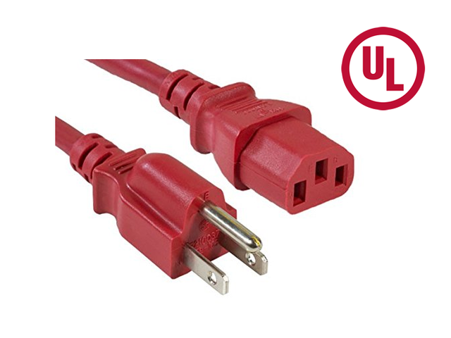 AYA 2Ft. (2 Feet) 18AWG Red Power Cord NEMA-15P C13 10A Cable 3 Conductor 125V, UL